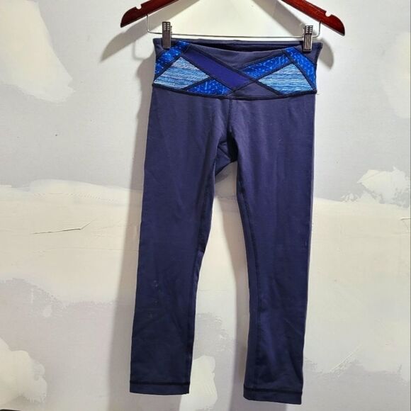 Lulemon Wonder Under Blue Color Block Leggings - Picture 1 of 5